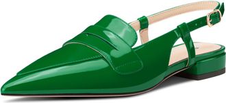 Castamere Slingback Flats for Women Close Pointed Toe Loafers Low Heel Slip-on Pumps Office Casual Dress Shoes 2 CM Heels Deep Green 7.5 UK