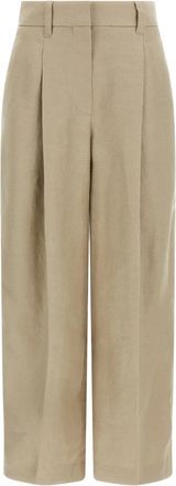 Brunello Cucinelli Linnen Broeken met Wijde Pijpen - Dames - Wijde Broeken - Beige - XS - Linnen - Broeken