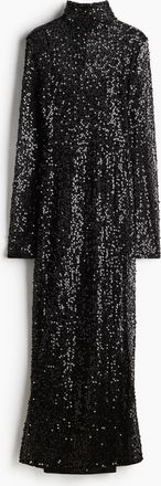 H&M Langes Netzkleid mit Pailletten - Schwarz