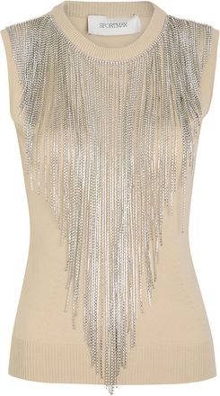 Sportmax Crystal-embellished Fine-knit top - Beige - 12 (UK12 / M)