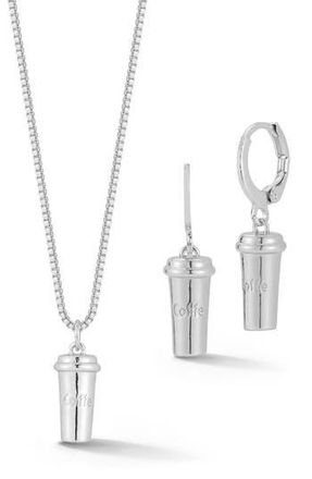 Glaze Jewelry Coffe Charm Drop Huggie Hoop Earrings & Necklace Set in Silver at Nordstrom Rack