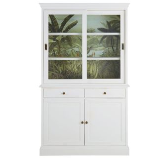Maisons du monde Vitrina de madera blanca con 3 puertas y 3 cajones de estampado vegetal 120cm