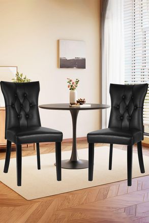 Living and Home Coffee Table Set of Round Dining Table & 2 PU Leather Dining Chairs in Black