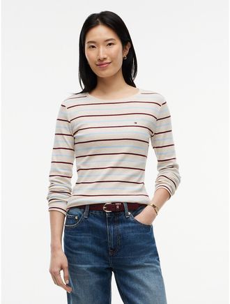 Tommy Hilfiger Womens Long-Sleeve Striped Favorite T-Shirt - Brown - XXL