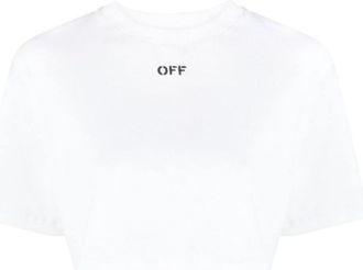 Off-white White White Logo Cotton Cropped T-shirt