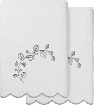 Linum Home Textiles 100% Turkish Cotton Wild Branch Scallop 2Pc Embellished Bath Towel Set