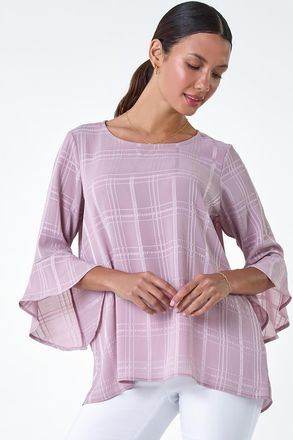 Roman Satin Stripe Frill Sleeve Top