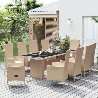 vidaXL Set Comedor De Jard&iacute;n 11 Pzas Con Cojines Rat&aacute;n Sint&eacute;tico Beige Vidaxl