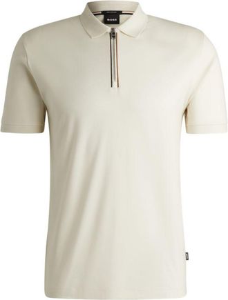 BOSS Mercerized-cotton slim-fit polo shirt with zip placket
