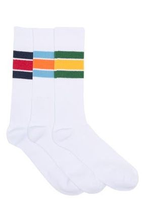 Lorenzo Uomo Thick Retro Stripe Crew Socks - Pack of 3 in White at Nordstrom Rack