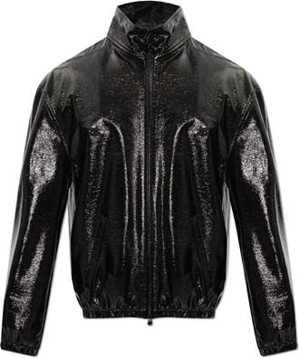 Courr&egrave;ges Jassen, Heren, Zwart, M, Leer, Jas met opstaande kraag