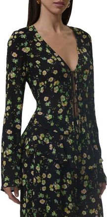 AFRM Tyra Tie Front Top in Citrus Daisy at Nordstrom, Size Xx-Large