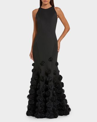 Mac Duggal Rose Appliqu&eacute; Crepe Mermaid Gown