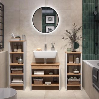 Vicco Conjunto De Muebles De Ba&ntilde;o Karli, Blanco/roble Dorado, 3 Partes, Vicco