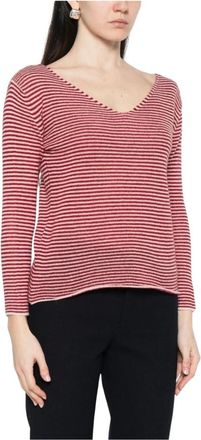 Be You Truien & Vesten, Dames, Roze, M, Kasjmier, Gestreepte V-hals Trui met Lange Mouwen