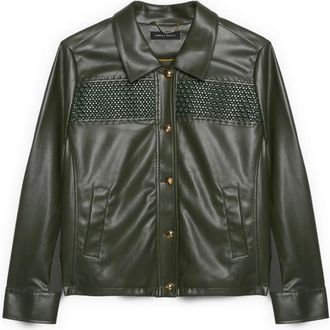 Fiorella Rubino Bikerjack met geweven inzetstuk - Dames - Zomerjassen - Groen - 5XL - Polyester - Jassen