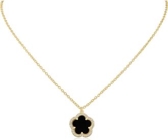 Kenneth Jay Lane CZ Clover Pendant Necklace in Black/Clear/Gold at Nordstrom Rack, Size 16
