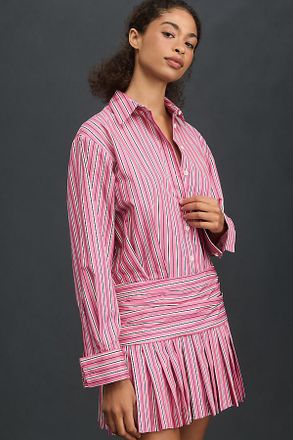 Rowing Blazers Long-Sleeve Pleated Mini Shirt Dress