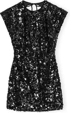Ganni Velvet Pailletten Mini Jurk - Dames - Feestkleedjes - Zwart - S - Pailletten - Kleedjes