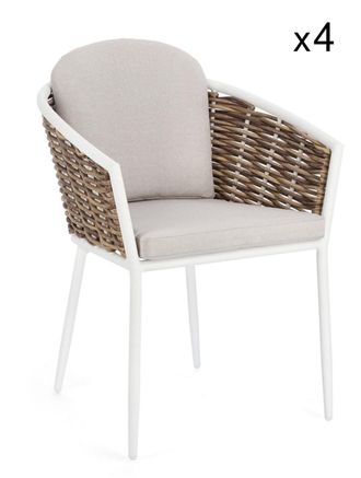 Konte Design Lote de 4 sillones de aluminio blanco y fibra sint&eacute;tica