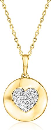 Ross-Simons Diamond Heart Disc Pendant Necklace in 18kt Gold Over Sterling