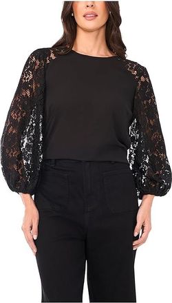 Vince Camuto Crew Neck Lace Sleeves Long Sleeve Womens Clothing Rich Black : MD, Polyester