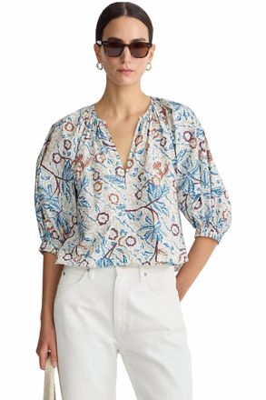 Apiece Apart Nele Lantern Sleeve Top In Earthly Delights Batik