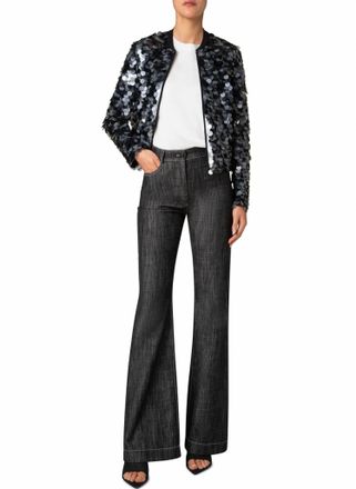 Akris Dot Sequins Ribbed Bomber Jacket In Black