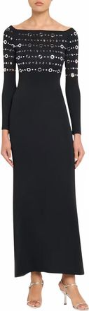 Paco Rabanne Grommet Off-The-Shoulder Long-Sleeve Maxi Dress In Black
