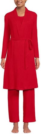 Lands End Brushed Cozy Waffle Jersey 3 Piece Pajama Set - Tank Top Pant and Robe in Compass Red at Nordstrom, Size X-Small