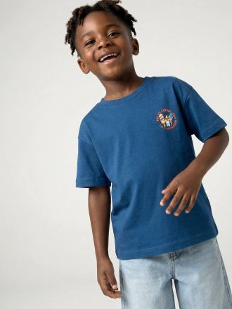 Vertbaudet Jungen T-Shirt mit Motiv vorn und hinten, mit Recycling-Baumwolle aquamarine