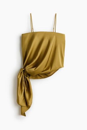 H&M Draped-panel Satin Strappy Top in Mustard Yellow at Nordstrom, Size X-Small