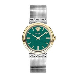 Versace Groene wijzerplaat roestvrijstalen analoge horloge - Dames - Horloges - Grijs - ONE Size - Accessoires