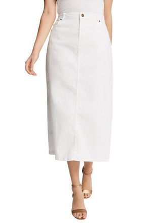 Jessica London True Fit Stretch Denim Midi Skirt in White at Nordstrom, Size 34