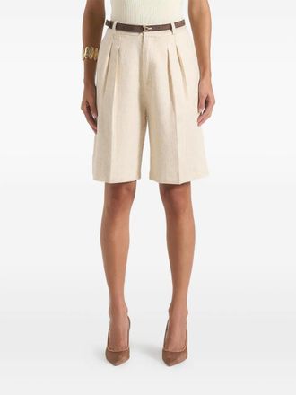 Mani&egrave;re De Voir Lorette double-pleat linen shorts - Neutrals