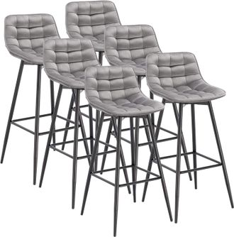 Woltu Woltu 6x Taburete De Bar Con Respaldo Marco De Metal Muebles Cocina Asiento De Terciopelo Taburete Alto Para Cocina Bar Paquete De 6 Unidades Gris Cla