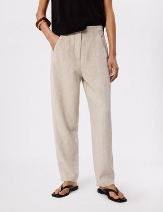 Whistles Linen Barrel Leg Trouser in Oatmeal at Nordstrom, Size 12