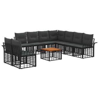 vidaXL Conjunto De Sof&aacute;s De Exterior 10 Pcs Negro Y Gris Oscuro Vidaxl