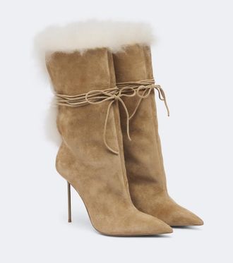 PARIS TEXAS Lidia shearling-trimmed suede ankle boots