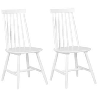 Beliani Conjunto De 2 Sillas De Comedor De Madera Maciza Estilo R&uacute;stico Blanco Burbank