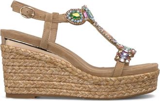 Alma En Pena Esparto Wedge Sandal With T-Strap - Dames - Sleehakken - Beige - 38 EU - Schoenen