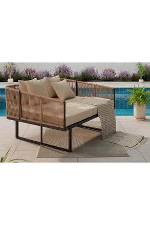 ambia GARDEN Sonneninsel, Creme, Schwarz, Kunststoff, Textil, 160x120x84 cm, Gartenm&ouml;bel, Loungem&ouml;bel, Sonneninseln