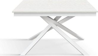 Konte Design Mesa de madera, acabado fresno blanco, base blanca, extensible 140x80