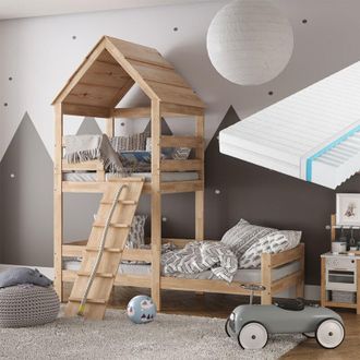 Vicco Letto montessori bambini Teddy, Marrone, 90x200 cm con materasso, Vitalispa
