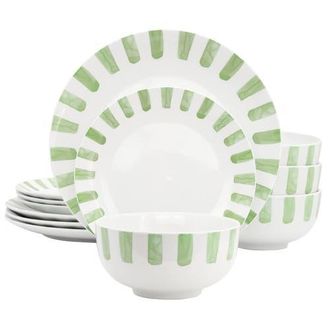 Gibson Home Pacific Waves 12 Piece Round Ceramic Dinnerware Set in Green at Nordstrom