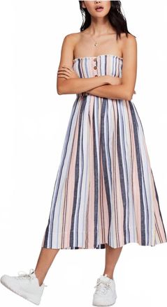 Free People Lilah Striped Pastel Cotton Dress Bohemian Fit And Flare In Multicolor