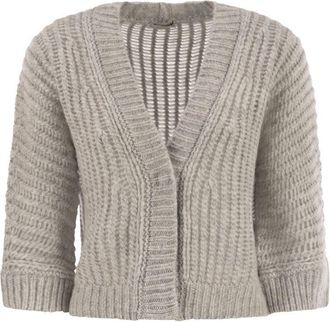 PESERICO Peserico Womens Wool And Alpaca Mesh Cardigan - Light Grey - Size EU 44 (Womens)