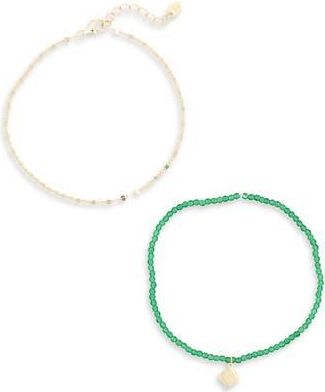 Argento Vivo Two-Piece Heart Charm & Chain Bracelet Set in Gold/green at Nordstrom Rack