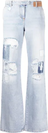 Palm Angels ripped straight-leg jeans - women - Polyester/Cotton/Leather/Cotton - 26 - Blue