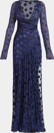 Etro Silk Semi-Sheer Polka Dot Long Dress